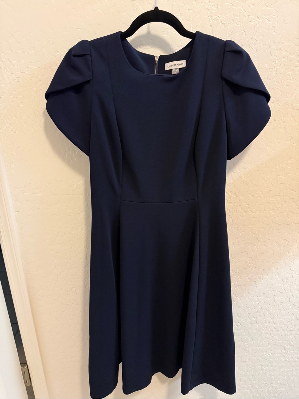 Calvin Klein Navy Blue Short Sleeve A-Line Dress